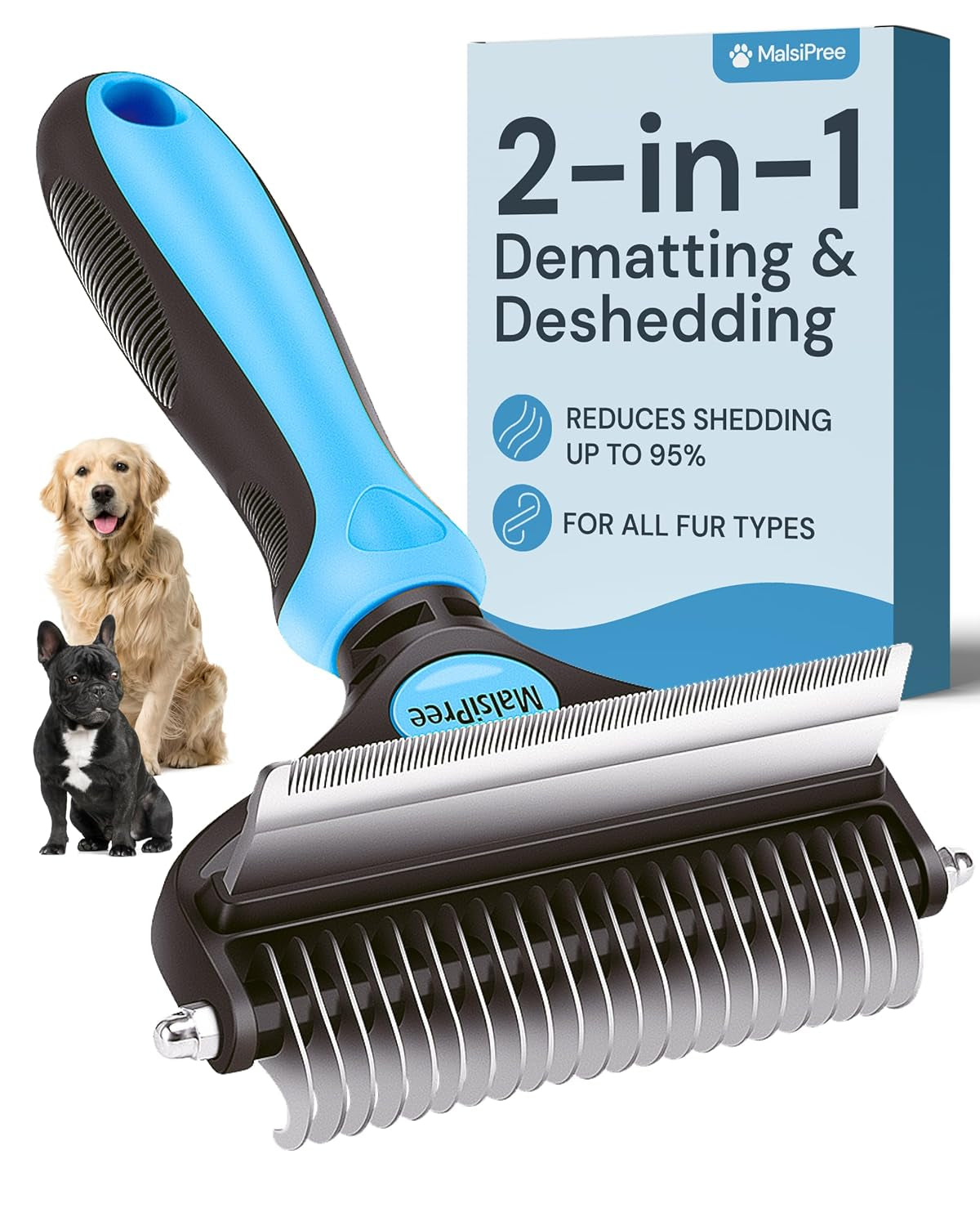 2-In-1 Dog Grooming Brush & Undercoat Rake - Deshedding Brush and Dematting Comb for Long or Short Haired Dogs - Anti-Shedding Pet Tool - Deshedding Tool